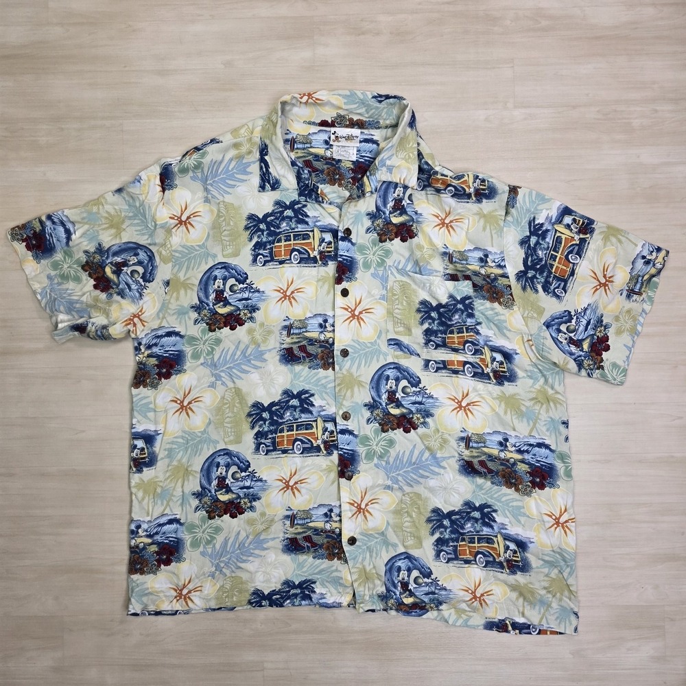 Walt Disney World Mickey Mouse Hang Loose Hawaiian Shirt Vintage Surf Size XL